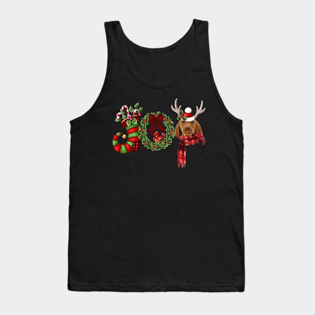 Christmas Joy Dwarf Stocking Reindeer Vizsla Tank Top by Marcelo Nimtz